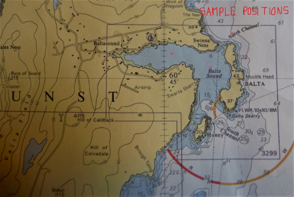 Map showing sample positions for Baltasound School trip