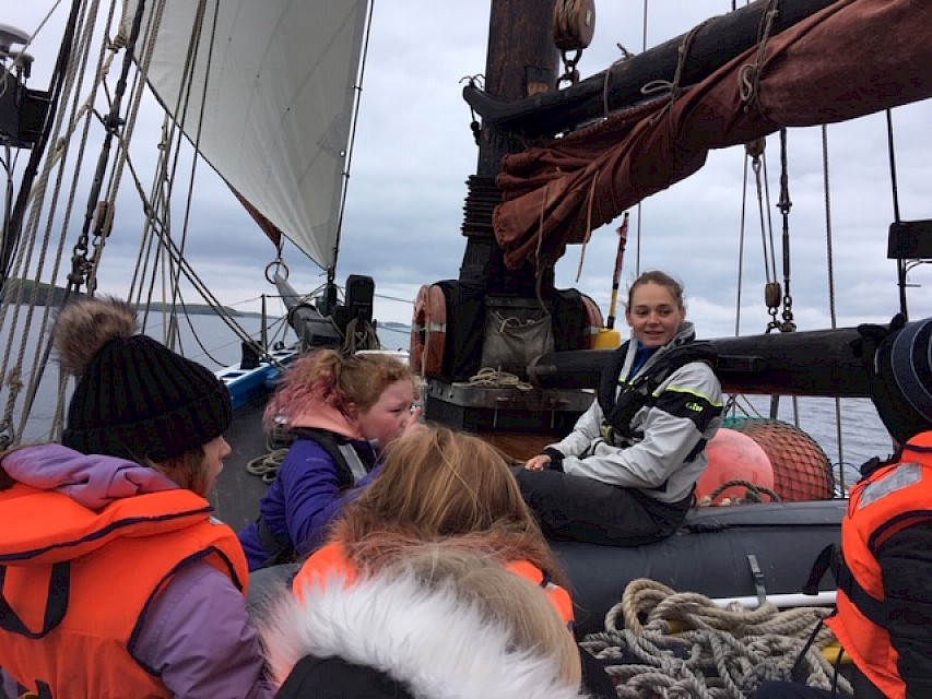 Swan Mate, Maggie Adamson, tells pupils about life aboard