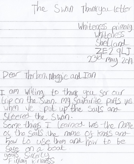 Whiteness pupil thank you letter - Finlay