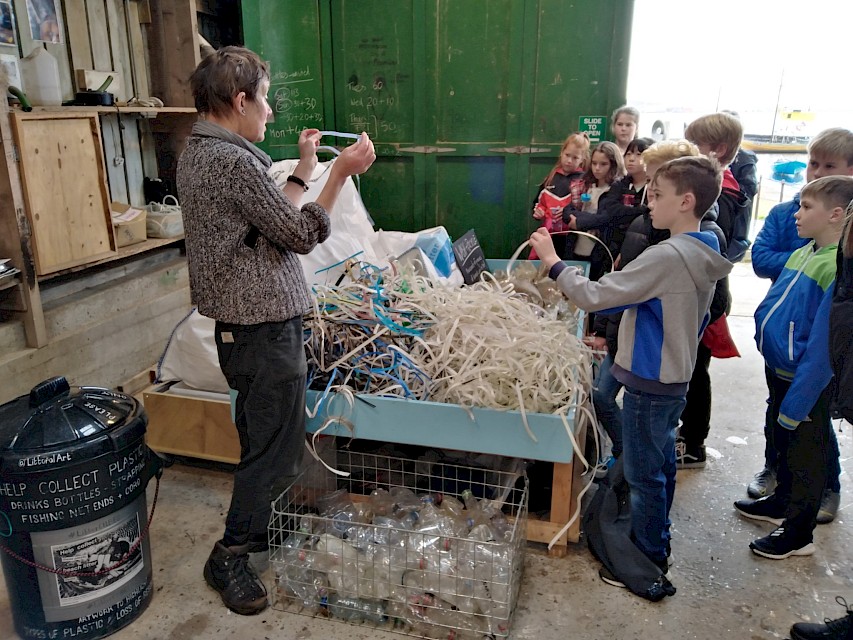 Julia Barton speaking to School Children about pallet strapping