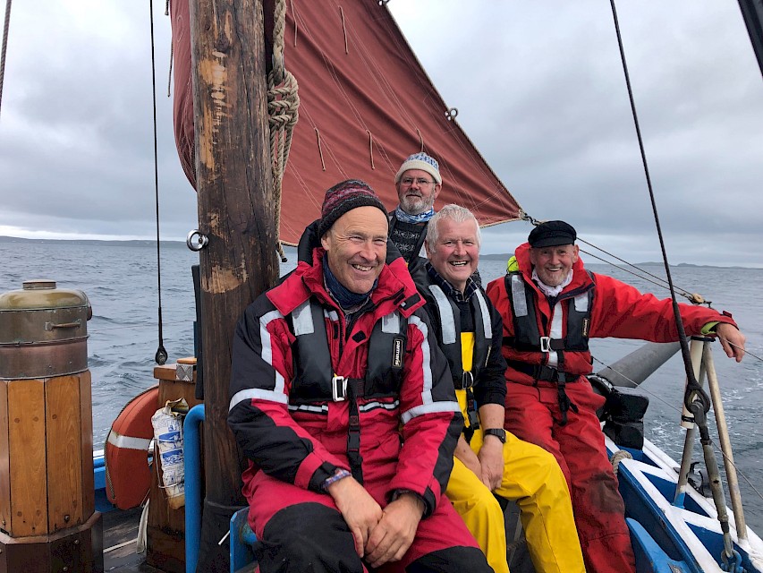 Cod Hunters author John Goodlad with Swan volunteer crew members Peter Robertson, Ian Nicolson and Bob Clunes