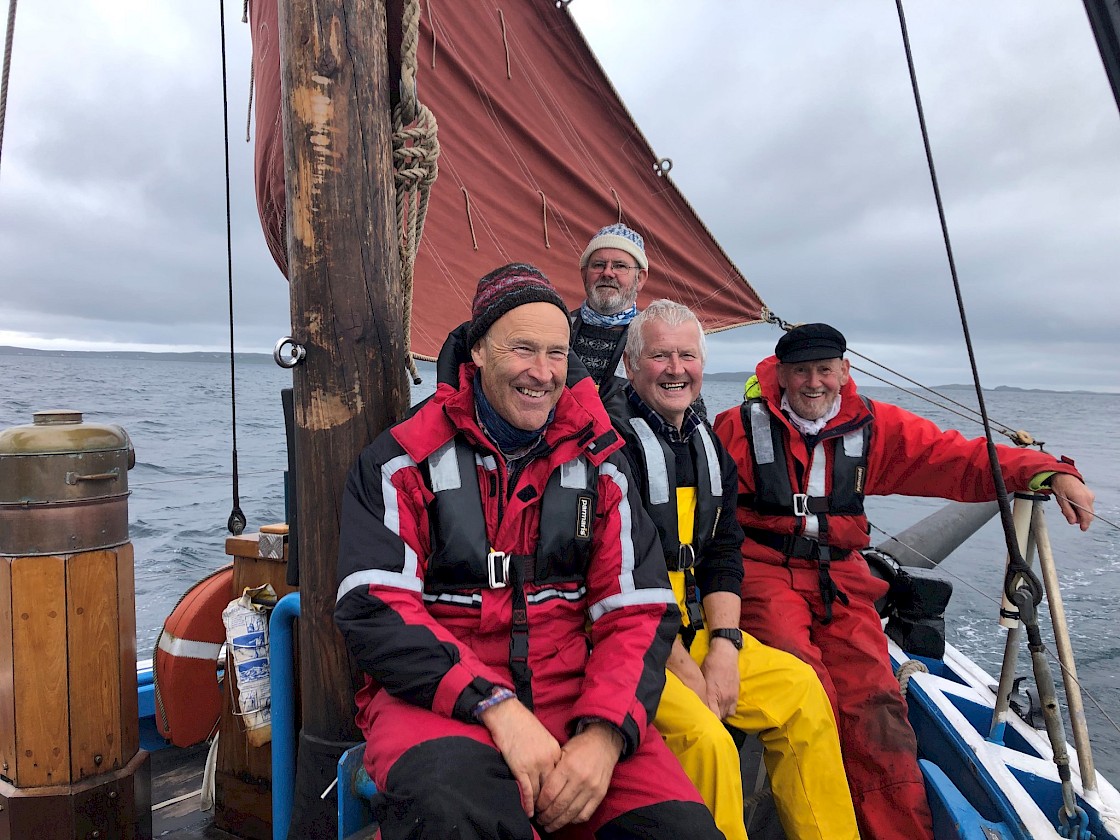 Cod Hunters author John Goodlad with Swan volunteer crew Peter Robertson, Ian Nicolson and Bob Clunes