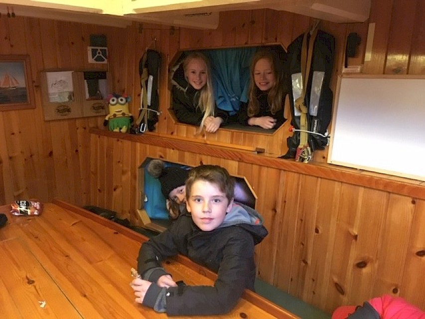 Whiteness School half day sail - Pupils check out the accommodation below deck