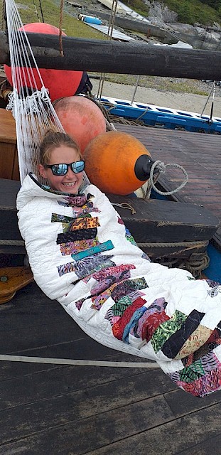 Our Mate, Maggie Adamson, enjoying a well earned rest on deck.
