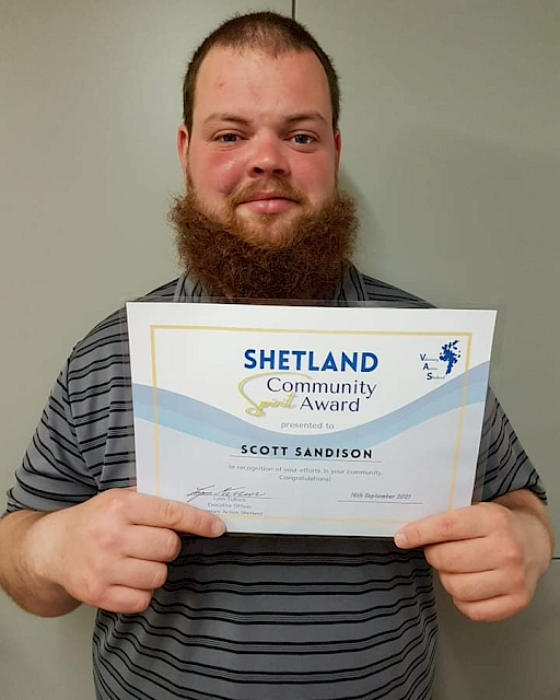 Scott Sandison with his Shetland Spirit of the Community Award