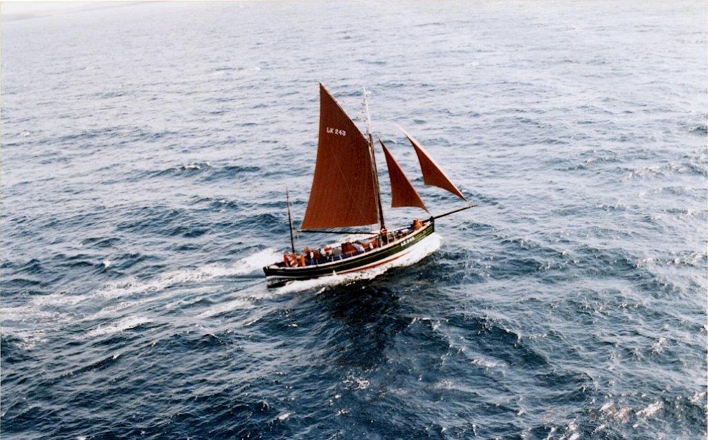 The Swan during one of her earliest sailing trips following restoration and relaunch as a sail training vessel