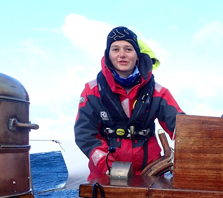 Maggie at the Helm during Nordic Sail in 2017