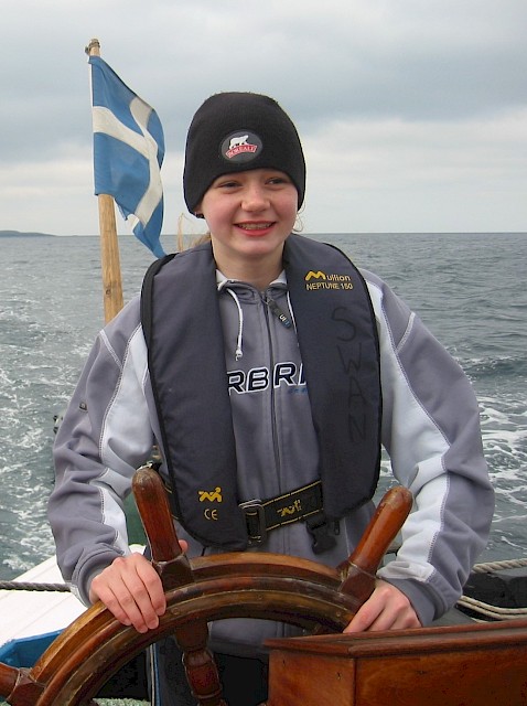 Maggie at the helm as a school pupil in 2005