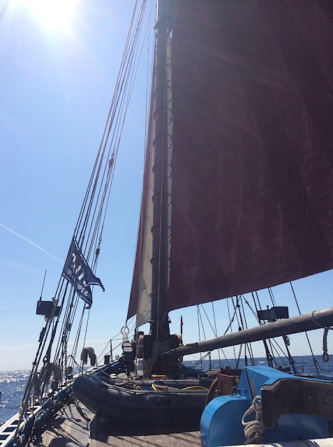 View down the deck of the Swan