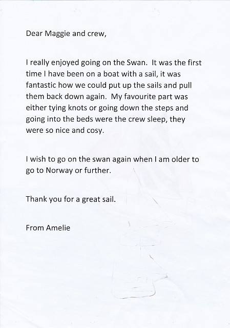 Thank you letter from Sound Primary 7 pupil Amelie