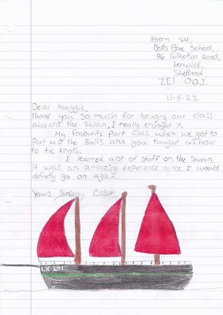 Thank you letter from Bells Brae Primary 7 pupil Casey