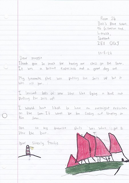 Thank you letter from Bells Brae Primary 7 pupil Frankie