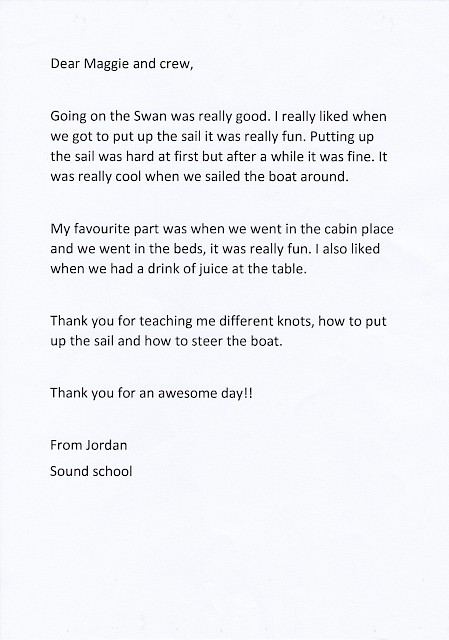 Thank you letter from Sound Primary 7 pupil Jordan