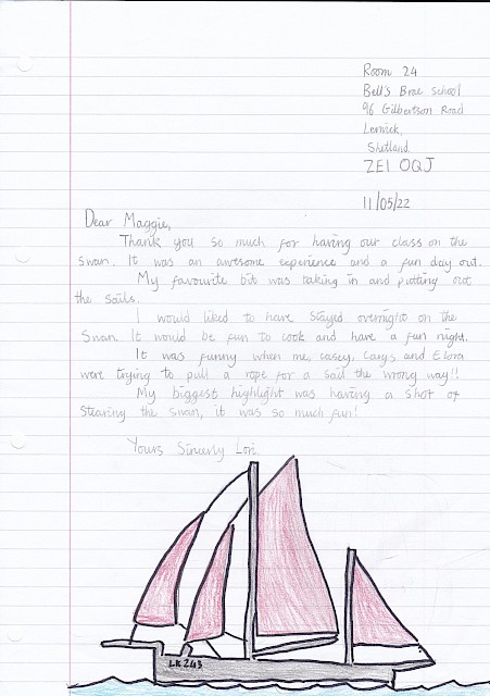 Thank you letter from Bells Brae Primary 7 pupil Lori