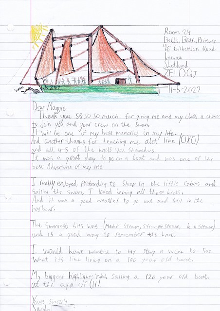 Thank you letter from Bells Brae Primary 7 pupil Sandy