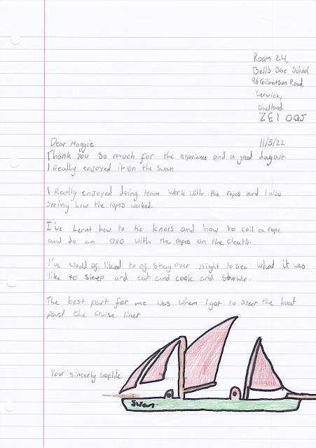 Thank you letter from Bells Brae Primary 7 pupil Sophie