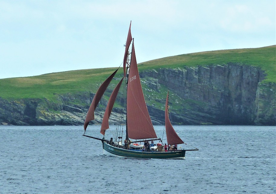 The Swan in full sail passing through the sound of Mousa. Image: Brian Wishart