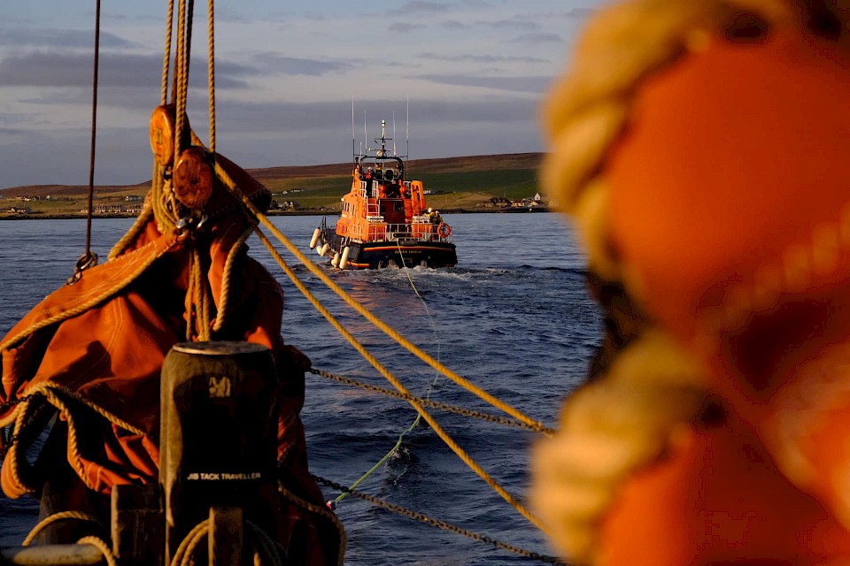 Under tow - Undertaking a training exercise with the Lerwick RNLI Lifeboat