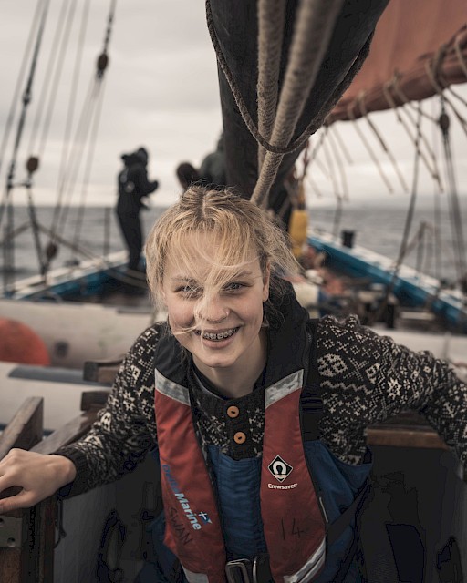 Sail trainee emerging from the main saloon, photographed by @kletspoot