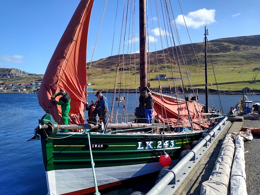 Finally the sails are bent onto the forestay and the main mast