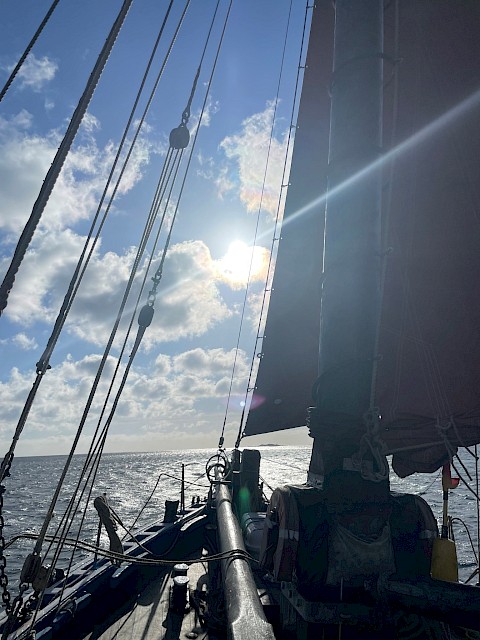 Looking out over the bow, the training days enjoyed some fine weather